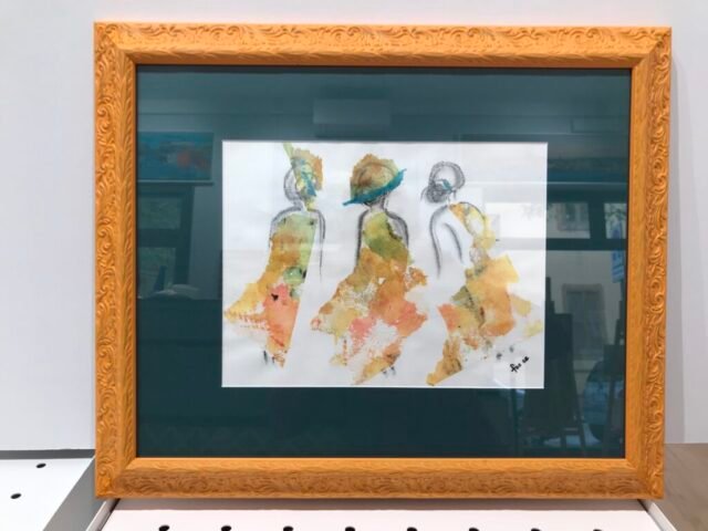 Corniceria Feeling at home - cornice Sagomata arancio opaco decorato con passepartout ottanio